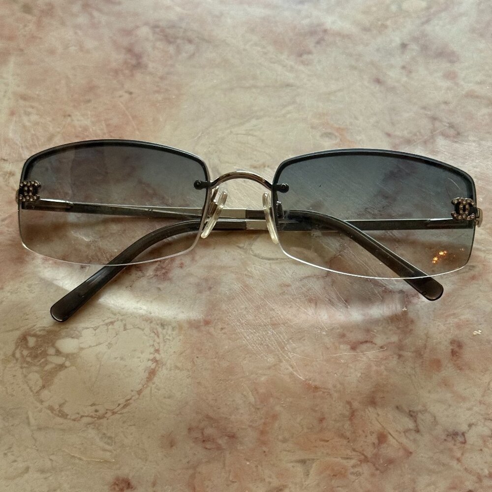 CHANEL Silver and Black Sunglasses